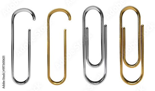 Schilderij op canvas 3d chrome silver gold paper clip isolated