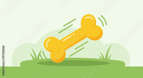 Cartoon Dog Bone Flying Over Green Grass Field, Playful Motion Blur Effect