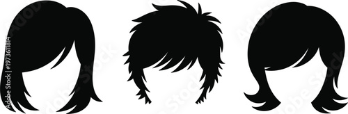 Female hairstyles silhouettes set, short medium haircuts vector illustration beauty salon design