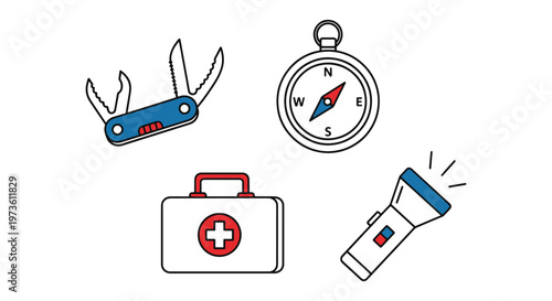 Survival kit Line art vector minimal shapes