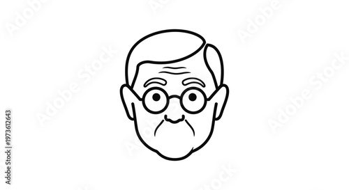 a simple line art portrait of an older man with glasses perfect for avatar or profile icon representing senior person or wisdom