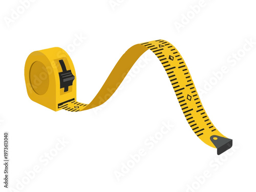 Flat measuring tape extended and curved, minimal tool on white background