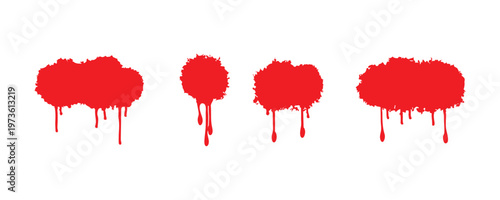 Red dripping paint blobs isolated. Grunge graffiti splash shapes.