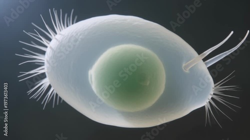 Microscopic Paramecium Protozoa Ciliate Cell with Nucleus, Motion, Microorganism