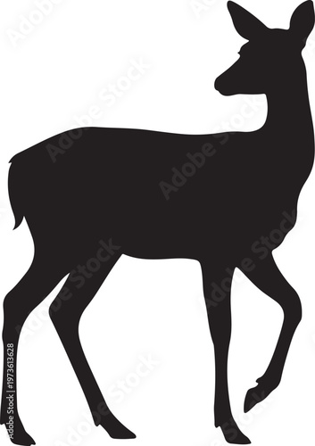 Black Silhouette of a Deer Doe Standing and Looking Back