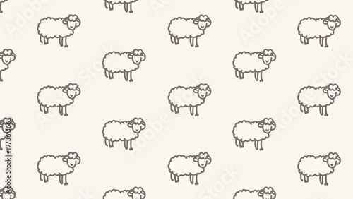 Minimalist sheep seamless pattern vector, cute hand drawn lamb outline illustration, simple farm animal wallpaper for nursery and textile design