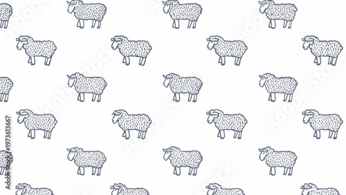 Minimalist sheep pattern vector, hand drawn farm animal seamless background, cute woolly lamb textile design for nursery and kids apparel