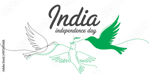A minimalist continuous line art drawing of flying birds celebrating indian independence day. Vector, illustration