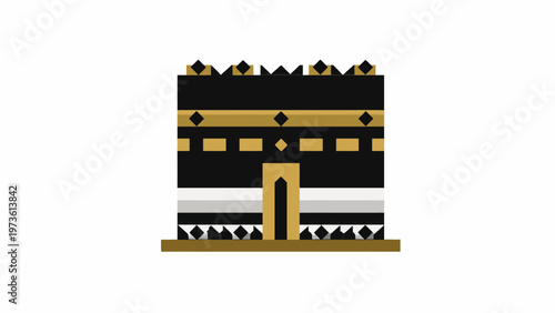 Islamic Kaaba vector illustration, black and gold holy Kaaba building icon, religious Mecca landmark symbol for Hajj and Umrah pilgrimage