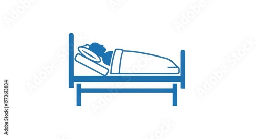 blue line illustration of a person sleeping in bed