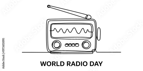 A single continuous line drawing of a vintage radio celebrating the annual world radio day event Vector, illustration