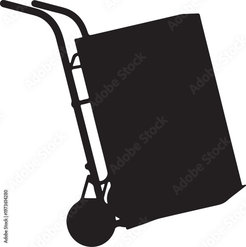 Silhouette of a Hand Truck Carrying a Box for Moving and Delivery