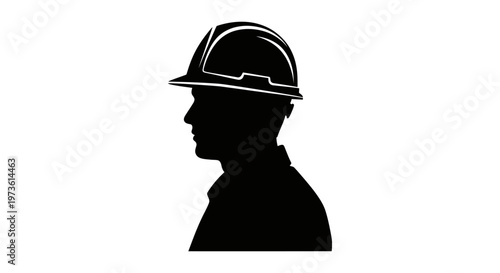 construction worker profile silhouette wearing a hard hat representing an industry professional and occupational safety.