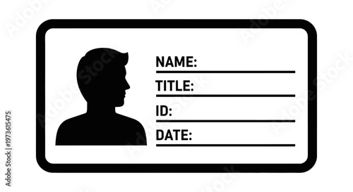 ID Card Template with User Silhouette for Identification and Professional Use on Isolated White Background