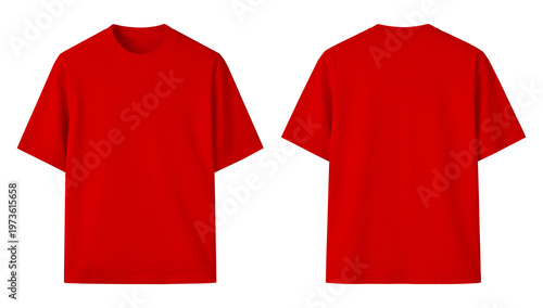Konstfotografi Vibrant Red Short Sleeve T-Shirt Mockup Front Side Back Views on Isolated Backgr