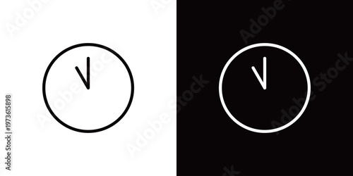 11時を指す丸い掛け時計のラインアイコン。白い線と黒い線のモノクロベクターイラスト