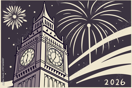 London Big Ben New Years Eve Fireworks 2026 Celebration.