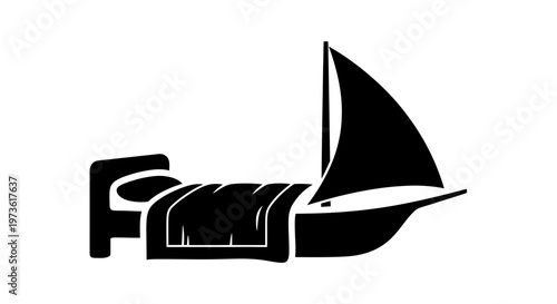 Abstract fusion of bed and sailboat concept representing dreams and travel.