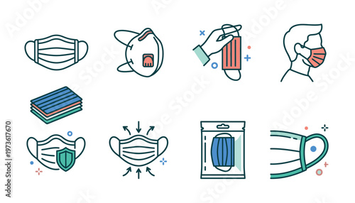 Collection of various face mask icons.
