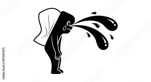 Black and white cartoon character with liquid spewing from its nose.