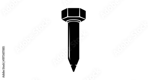Black and white illustration of a single sharppointed bolt with a hexagonal head.