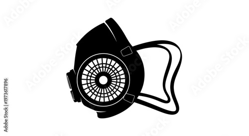 Black and white illustration of a gas mask for protection.
