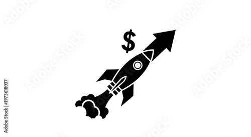 Black and white rocket icon symbol.