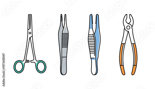 Four different types of medical forceps illustration.