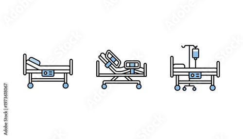 Hospital beds in different positions.