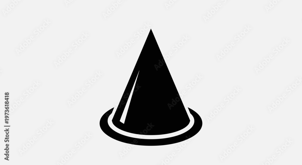 Fototapeta premium Black cone shape with a circular base on a white background.