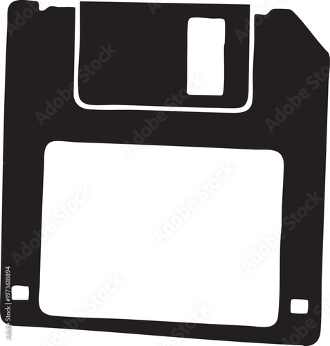 Floppy disk icon, data storage symbol, black vector graphic, computer hardware illustration, storage device