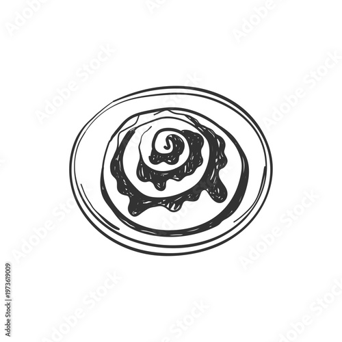 Vintage la dolce vita illustration with cinnamon bun. Whimsical chalk vector illustration for wall art gallery, t shirt print, menus in cafe or restaurant etc. White background.