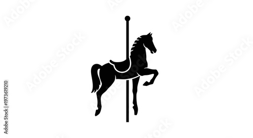 Black Silhouette Carousel Horse Galloping.