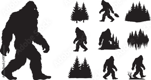 Bigfoot Silhouette Vector Graphics Set for Design Projects