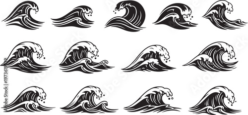 Black and white wave illustrations on clean white background