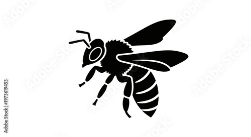 Black silhouette of a honey bee in flight.
