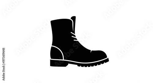 Black silhouette of a single combat boot with laces and a sturdy sole.
