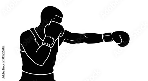 Boxer in fighting stance throwing punch.
