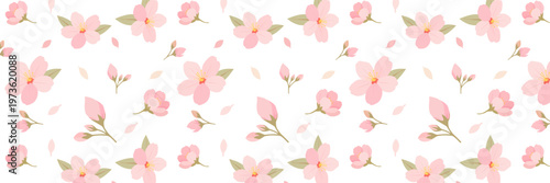 Minimal Sakura Cherry Blossom Seamless Pattern on a white background