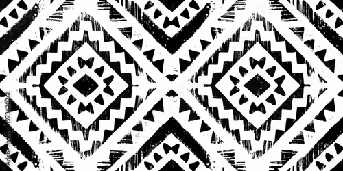 Bold black and white ikat pattern with repeating diamond shapes