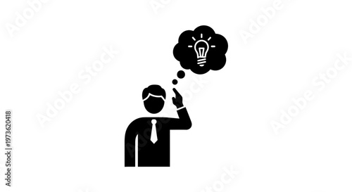 Businessman with an idea lightbulb thought bubble.