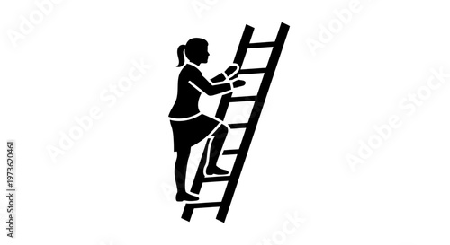 Businesswoman climbing up a ladder.
