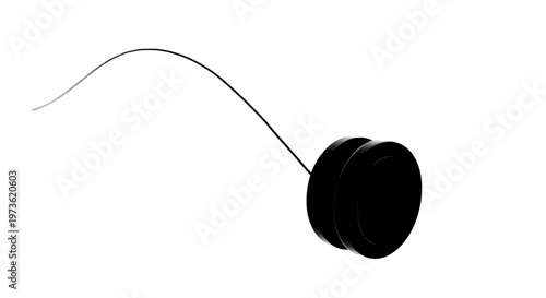 Classic black yoyo with string extended captured against a clean white background.
