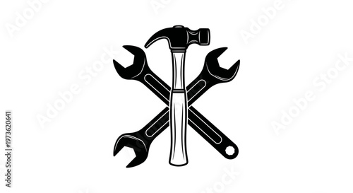 crossed hammer and wrenches logo symbolizing construction repair and skilled handyman services ideal for brand identity and trade expertise