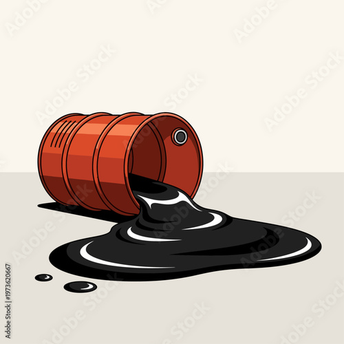an oil barrel spilling crude oil creates pollution a significant environmental disaster for the energy industry.