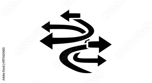 Complex intertwined arrows showing multiple directions and choices.