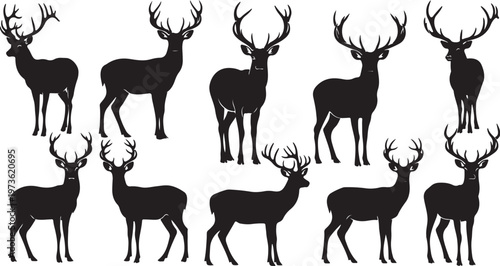 Collection of deer silhouettes in various poses and stances