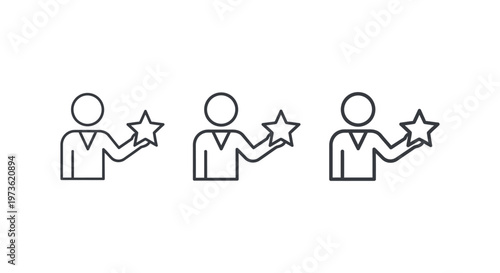 simple person icon holding star symbolizing customer feedback employee recognition or premium service in a modern design concept