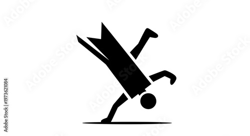 Dynamic silhouette of a person performing a handstand with a flowing cape or banner.