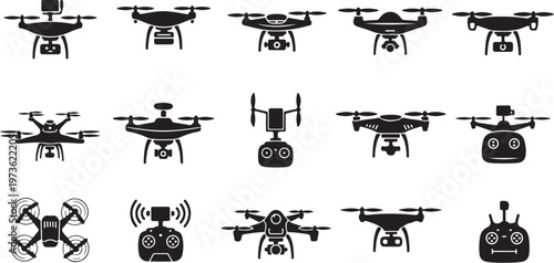 Drone Icons Set for Technology and Innovation Concepts